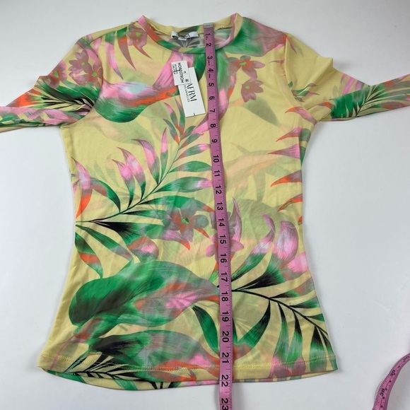 AFRM Los Angeles Shirt Womens Small Lime Palm Sheer Mesh Long Sleeve Tee NWT - Picture 8 of 8
